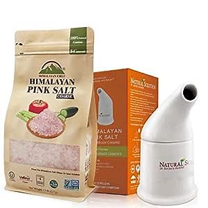 WBM LLC Natural Himalayan Pink Salt With Ceramic Salt Inhaler, 1.7 Lb