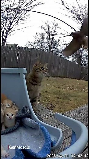 Hero Mom Cat Protects Her Kittens From 3 Birds of Prey | Real CCTV Footage #cat