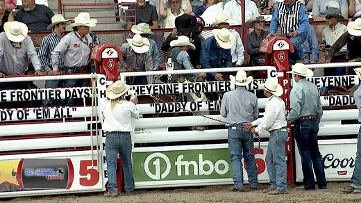 Sage Newman wins in the Saddle Bronc with 85.5 points on Summit Pro Rodeo’s Legend on Day 5 at Cheyenne Frontier Days, 2023. | Everything Cowboy