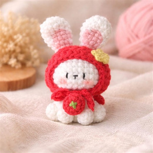 Crochet Bunny Keychain, Red Hood Amigurumi Rabbit Charm, Kawaii Plush Keyring - Etsy