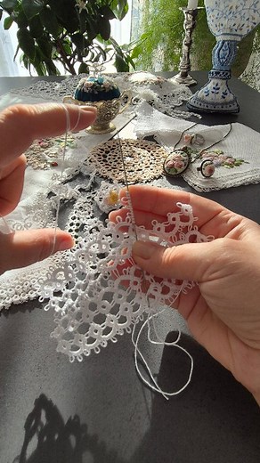 Tatting cuffs in progress. The model will be combined with my hand #embroidery. I used an needle #tatting and cotton thread here. #Frivolite lace on needle. #giftideas ⚜️ | Sina Crafts