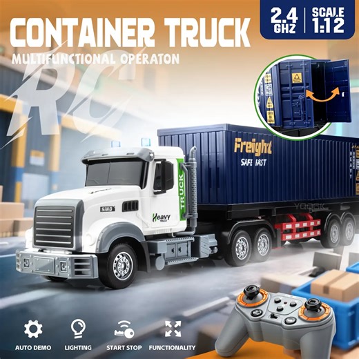 Koging 9 Channel 1:12 Scale RC Semi Truck with Trailer, Remote Control Dump Truck Cars with LED Lights Music Cargo Loading Best Gifts for Boys Girls Kids