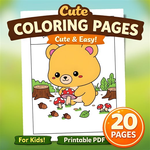 Woodland Animal Coloring Pages Printable PDF for Kids Age 4-8 | Cute Chibi Animals Coloring Book | Toddler Activity | 20 Pages