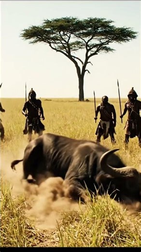 African Buffalo Hunt Caught on Camera 🐃 | Spear Throw Chase in the Savanna