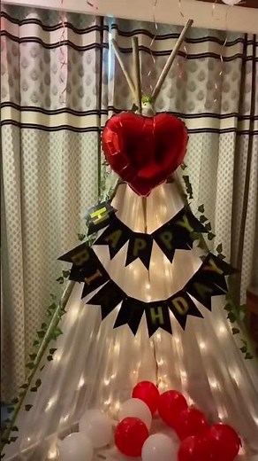 Luxury Birthday Balloon Decoration at Home Red & White Theme Setup |Simple & Elegant Decor #balloon