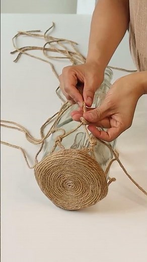 This is what you can do with jute thread and a glass bottle #ideas #crafts #diy