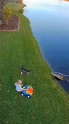 a cat saved my son from a crocodile #cat #crocodile #catvideos #viral