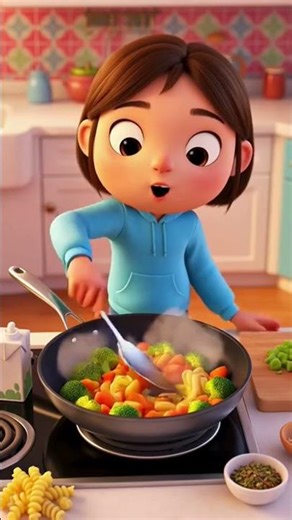 Cute girl cooking a delicious dish#3D animation# short