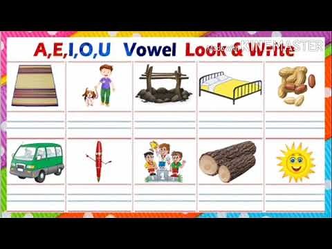 Look and write A E I O U vowel worksheet u.k g | vowel words AEIOU with pictures and sound |cvc word