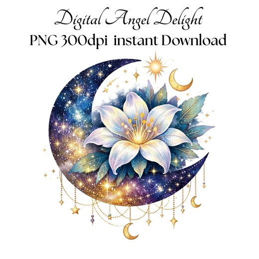 Celestial Moon With Flowers PNG, Lunar Floral Sublimation Design 300dpi Instant Download - Etsy