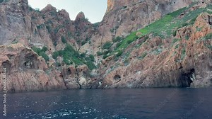 Coast of Scandola UNESCO world heritage nature reserve in summer season, Corsica island in France