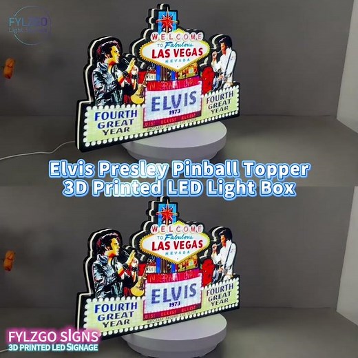 Elvis Presley Pinball Topper 3D Printed LED Light Box, Arcade Lightbox for Rock 'n' Roll Fans