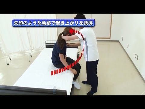 5 起き上がり 側臥位～端座位 ●全介助 左片麻痺の想定 ●体幹・下肢の動きが良い場合 ●ベッド柵を外す場合
