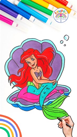 Draw Disney Ariel Princess | Mermaid Cute Drawing Easy 🌈🧜🏻‍♀️ #disney #princess #drawing #short