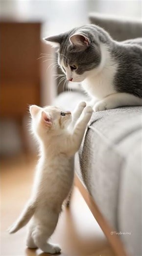 Tiny Kitten’s Big Climb Onto the Couch