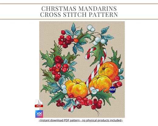 Christmas Mandarins Cross Stitch Pattern: Holly Wreath (instant Download PDF) - Etsy
