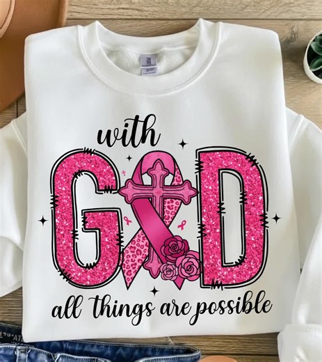 Christian Breast Cancer Awareness Png, Faith With God All Things Are Possible Png, Pink Ribbon Png, Jesus Cross Png (sublimation Design) - Etsy