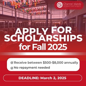 💰 Scholarships at Cal State Channel Islands! 💰 Did you know CSUCI offers scholarships from $500 to $8,000 annually? That’s free money to help you achieve your dreams! 🌟 Make sure to apply by March 2, 2025. You don’t need to show financial need for every scholarship—this opportunity is for everyone. 🐬✨ Invest in your future today! 👉 Learn More: bit.ly/CSUCI-Scholarships #CSUCI #ScholarshipOpportunities | CSU Channel Islands