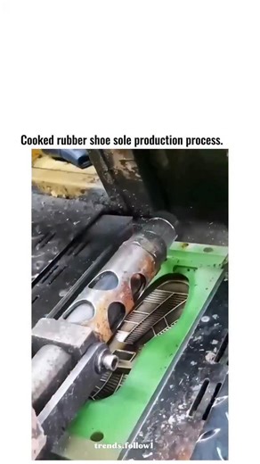 Films | Movies | Tv series on Instagram: "The post features a 14-second video of the vulcanisation process for rubber shoe soles, showing workers extruding molten black rubber into heated green moulds before pressing and cooling, a standard method confirmed by industry sources like Shoemakers Academy. Posted on 4 January 2026 by @akuhayum , a content creator sharing random videos, it quickly amassed 744,000 views and 287 replies, many in Indonesian expressing fascination or revulsion at the tact