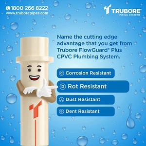 How well do you know Trubore FlowGuard® Plus CPVC Plumbing System? Take a screenshot of the right answer and share it on your story. Don't forget to tag us! #Trubore #TruborePipes #CPVC #CPVCPipes #FlowGuard #FlowGuardPlus #PipingSolutions #plumbingsolutions #best #quality #quiz #QuizTime #GuessTheAnswer | Trubore Piping Systems | Facebook