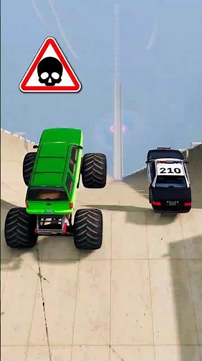 MONSTER TRUCK VS POLICE CAR 🔥 Mega Ramp Crash Stunt Race Cars Bus Games Racing Driving Game Video