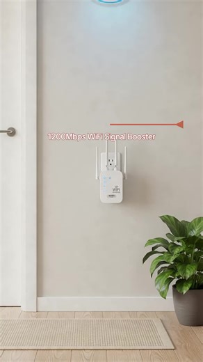 WiFi Signal Booster, 1200Mbps Dual-Band (5G/2.4G) Signal Enhancer, 4-Antenna Configuration, Equipped with Gigabit Port & AI Connectivity, Ideal for Home Office and Gaming, Plug-and-Play, Achieves Whole-Home Coverage