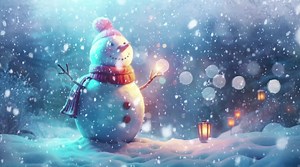 Download AI generated Charming snowman in a festive winter wonderland with Snowflakes for free