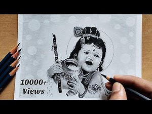 How To Draw Baby Krishna With Beautiful Background Step By Step | Janmashtami Special
