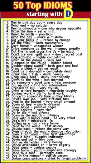 D-50(A to Z) Idioms#englishidioms#idiomatics#idiomaticphrases #idiomaticexpressions #shorts