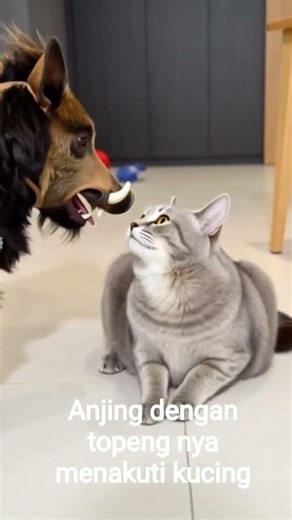 Anjing dengan topeng nya menakuti kucing #shorts #dog #cat