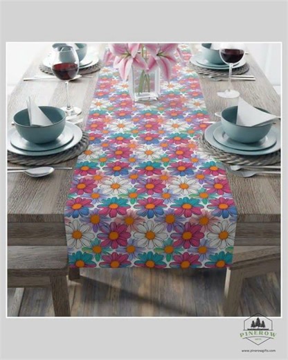 Floral Table Runner: Vibrant Spring Dining Decor, Cotton or Polyester