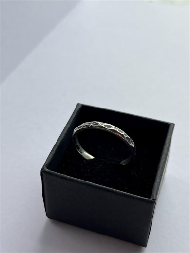 Hammered sterling silver 925 band Handmade and darkened in crevices size W 1/2