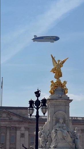The iconic Goodyear Blimp takes flight above one of the world’s most famous landmarks