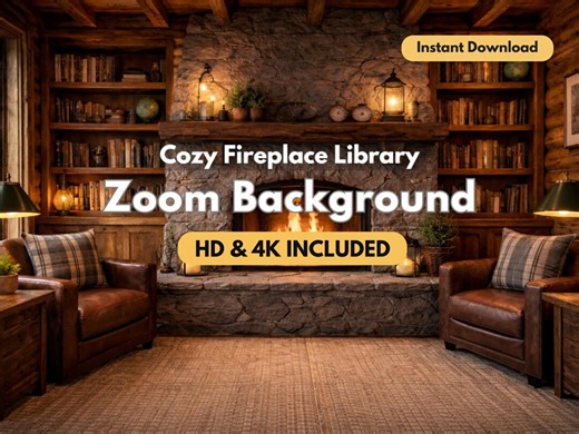 Cozy Fireplace Library Zoom Background, Warm Cabin Office, Rustic Book Room, Blur & Clear - Etsy