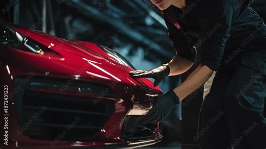 Mechanic aligning a misaligned bumper with specialized tools adjusting it perfectly to fit the cars frame and improve aesthetic appeal.