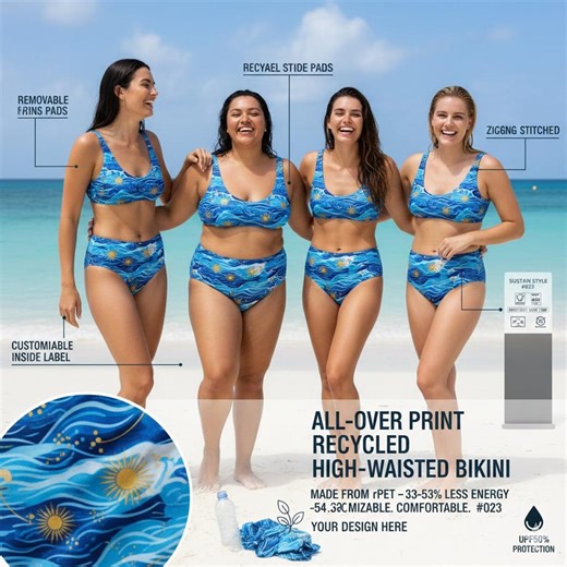 Recycled High Waisted Bikini Set | Sustainable Swimwear | Eco-friendly Plus Size Swimsuit | Retro Bathing Suit Women - Etsy