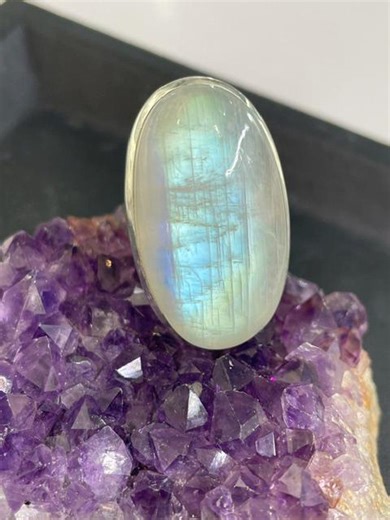Rainbow Moonstone Adjustable Ring in Sterling Silver – Oval Shape - Etsy