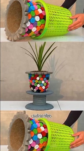 DIY Flower Pot from Recycled Plastic Lids ♻️🌿