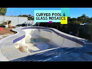 Curved Pool Tiling Silver Ash Travertine with Glass Mosaic Waterline Timelapse