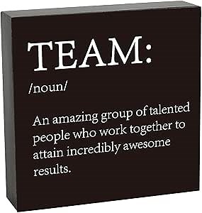 Inspirational Team Noun Wooden Box Sign, Teamwork Office Desk Decor, Colleagues Coworker Gifts, Team Definition Teamwork Sign for Office Home Farmhouse Desk Shelf Table Decorations