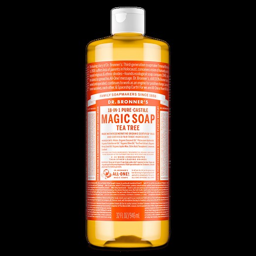 Dr. Bronner's Magic Soap - Tea Tree - Pure-Castile Liquid Soap - 32 oz – for face, body wash, hands