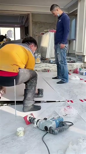 Easy fast ceramic tile installation process for house terraces