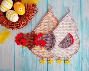 255 Easy Chicken Crochet Pattern - Hen Decor, Potholder, Table Mat, Wall Decor, Hot Pad. Easy Step by Step Amigurumi PDF File Zabelina Etsy - Etsy