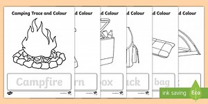 Camping Trace and Colour Worksheets