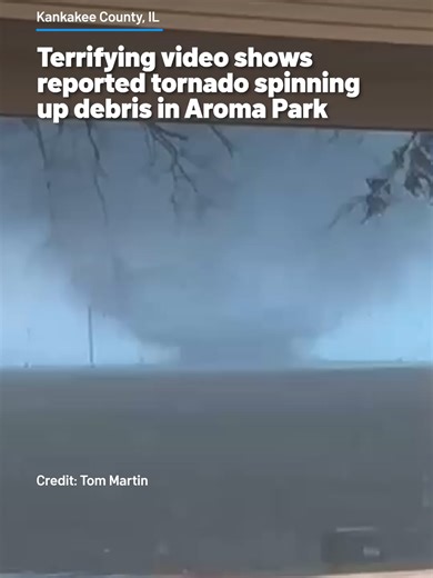 Terrifying video submitted by a viewer shows a reported tornado moving through Aroma Park, Illinois, and spinning up debris. #storm #tornado #aromapark #illinois #kankakee