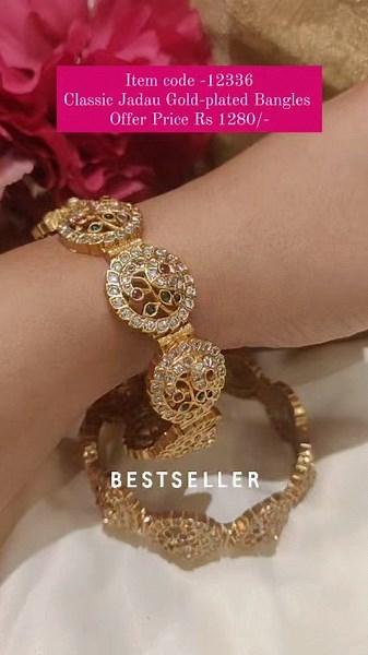Emporia Jewels on Instagram: "MEGASALE  Classic Gold-plated Jadau Traditional Bangles!! ITEM CODE -12336( search on website using item code book Now) offer Price Rs 1280/- COD Available Shop online At our website www.emporiajewels.in ( Find Profile link in main profile bio) OR To place an order watsapp 9758239500 or DM ( we have only this number don't book any orders on other number, kindly Be aware we will Not be responsible)"
