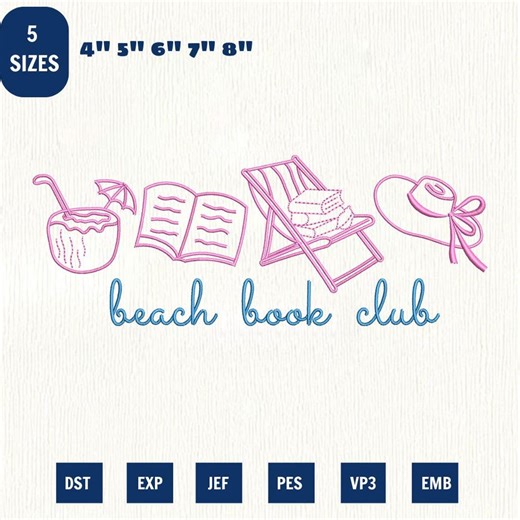 Beach Book Club Machine Embroidery File, Book Lovers Design (instant Download) - Etsy