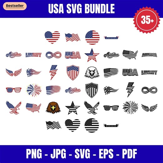 USA SVG Bundle Patriotic American Flag Cut Files 35+ Designs Pdf Png Svg Eps - Etsy