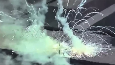 The moment of arrival of the ATACMS cluster missiles, that destroyed the Russian S-400 yesterday. Mospino airfield, Donetsk region.