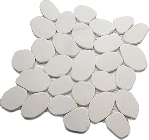 CNK Tile Bianco Dolomite XL Sliced Jumbo Pebble Tile - 12" x 12" Polished Natural Stone for Bathroom Kitchen Backsplash Floor & Wall Decor - Durable Easy Installation Low Maintenance - Pack of 1